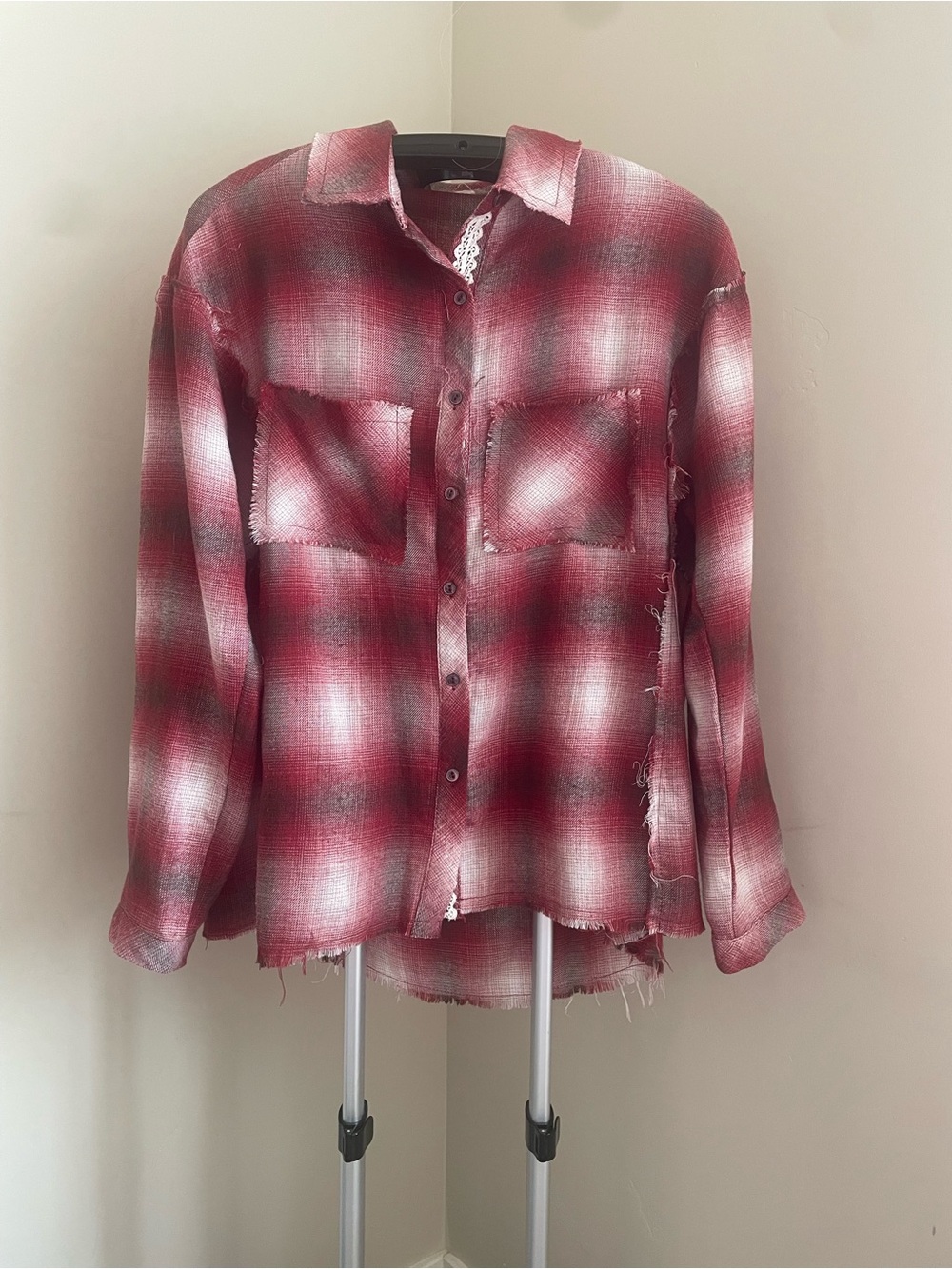 Women’s Red Plaid Button-Up Shirt